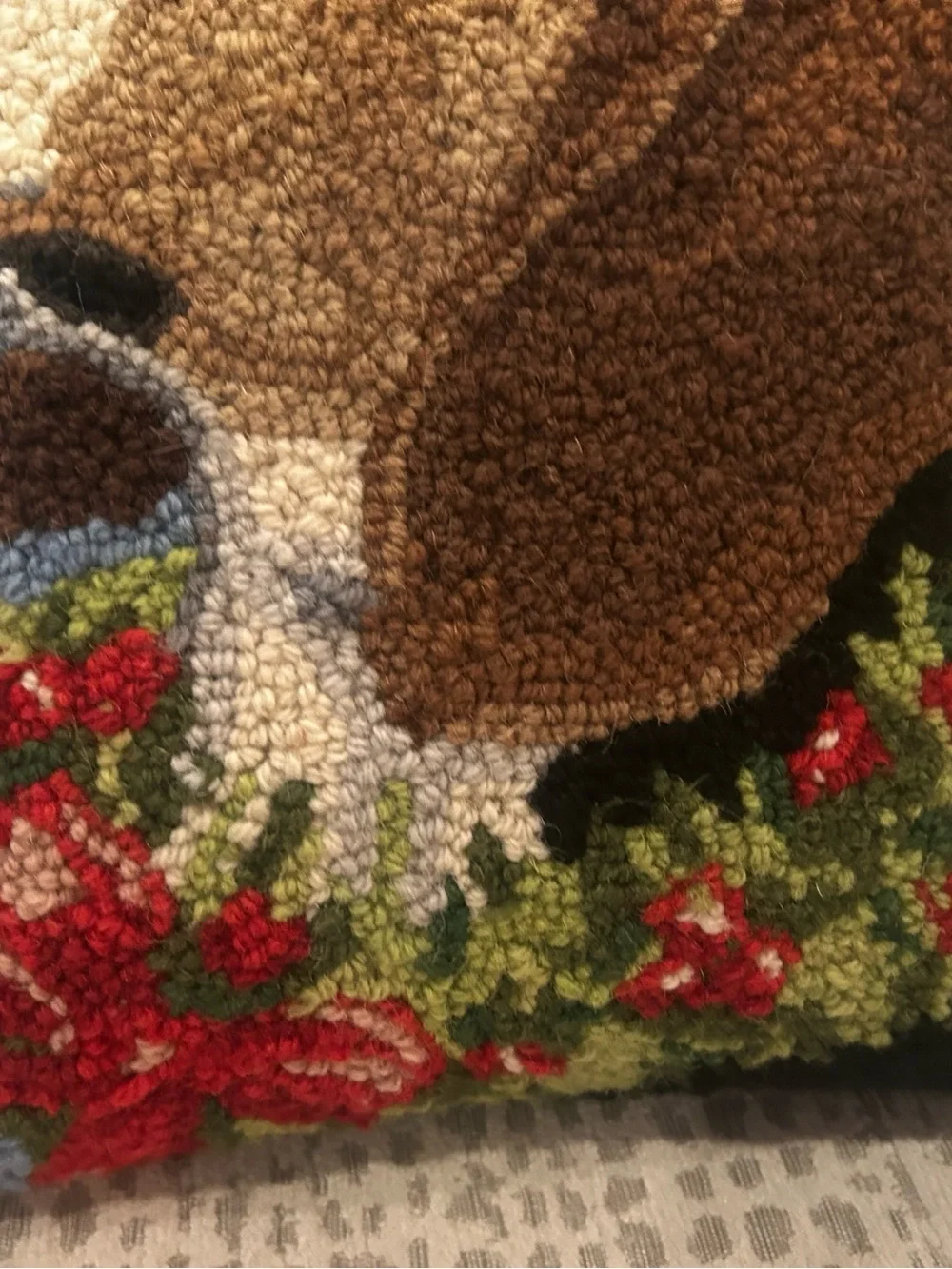 Blue Beagle Hooked Accent Pillow with Festive Wreath